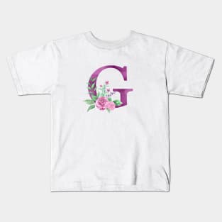 Floral Monogram G Beautiful Rose Bouquet Kids T-Shirt